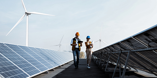 Engineers on a solar power plant